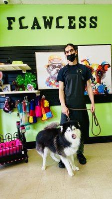 Groomer Jake with my dog, Baby.