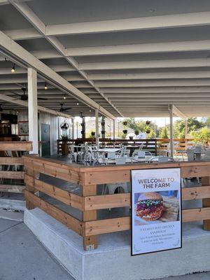 One of the two patios where you can sit and enjoy the view while you eat.