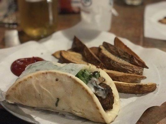 Falafel gyro with mozzarella and mushrooms