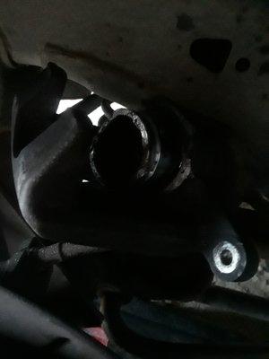 Ruined caliper from the brakes being worn down too far.