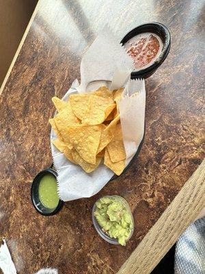 Complimentary chips and salsa with a order of guac