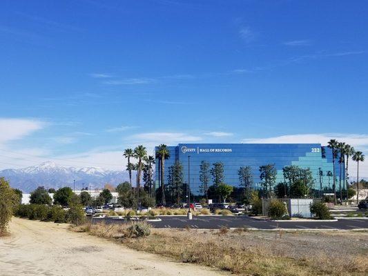 Hall of Records with snowy mountains in the background