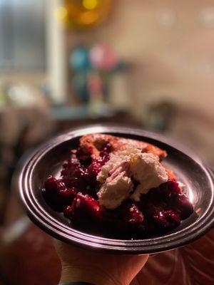 Warmed ollalieberry pie