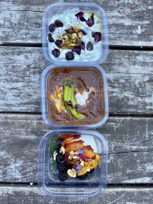 Take out sides (all delish! More scan cucumber salad, gazpacho, and peaches + burrata)