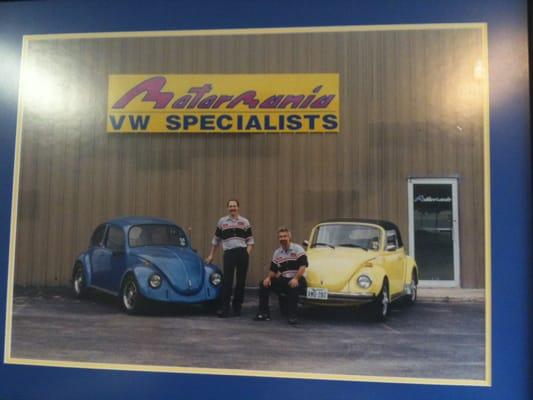 My favorite picture that they have hanging up in the office. Tom and Roger and their VW Beetles.