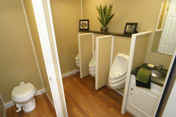 An example of an interior of our mobile bathroom trailer rentals. They can be customized for your upscale event.