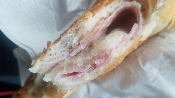 Inside of ham and cheese croissant