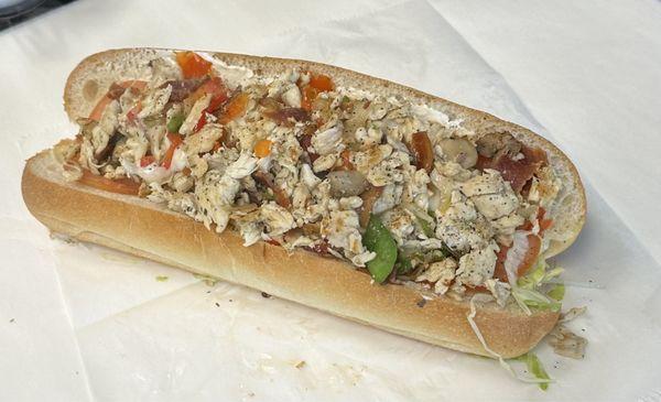 Chicken Philly Bomb, loaded with grilled veggies.