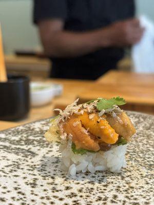 Japanese uni shiso tempura