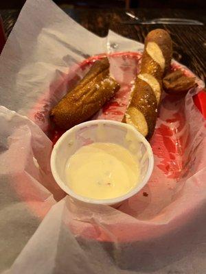 Bavarian pretzel sticks with queso cheese