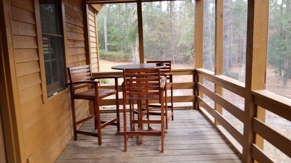 View from steps into screened-off porch