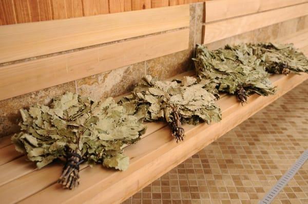 An essential part of Russian bath is venik - leafy, fragrant bundle of leafy birch or oak tree twigs.