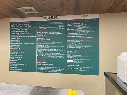 Menu as of October 2023