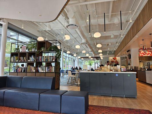 The indoor dining area (including the book shelf). There is also lot of outdoor seating too.