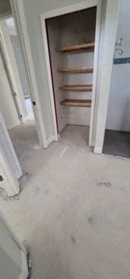 Masterbath with a clean slab waiting for the new tile to go down.