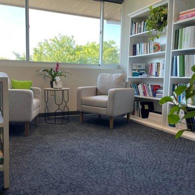 BeWell Associates lounge with tea, wellness library, and plenty of good vibes