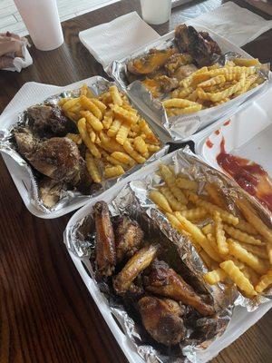 Lemon pepper wings, jerk chicken and barbecue chicken