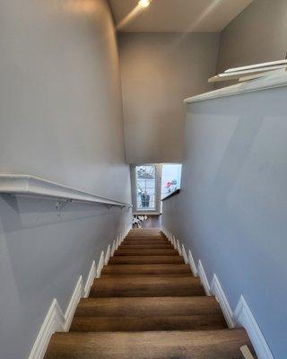 custom cut stair steps and baseboard all around