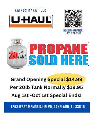 Propane Gas is sold here and filled here.