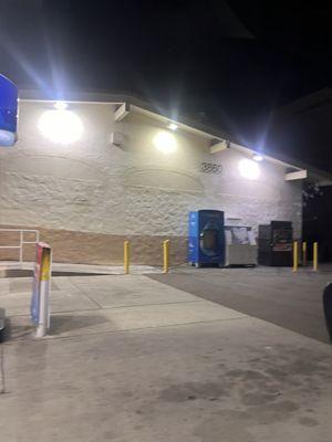 Side of the gas station where there is ice