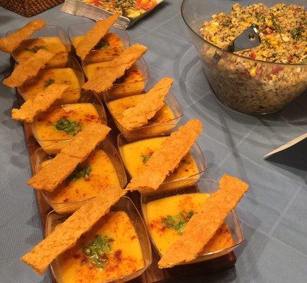 Creamy butternut squash soup with Parmesan cracker