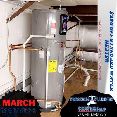 Paradigm Plumbing Services LLC is now running a new special offer of $350 off water heater replacement.