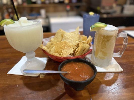 Frozen margarita and draft beer