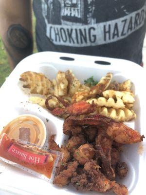 Fried lobster and fries: really, really underwhelming portion size and rubbery lobster