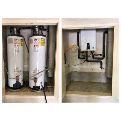 One Tankless replaces 2 bulky tanks