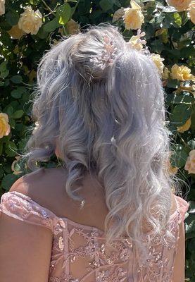 This was my hair for prom, alittle frizzy because of the wind but it was absolutely perfect