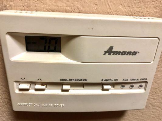 Gross wall thermostat. Housekeeping could do a better job with detailed cleaning. I've complained about this before!