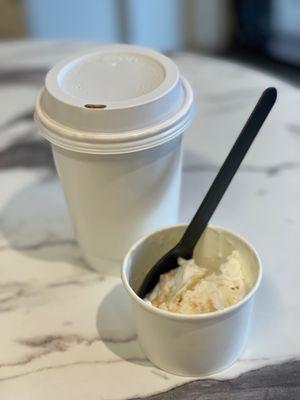 Very smooth latte with oat milk & delicious coconut cream brûlée dairy free ice cream!