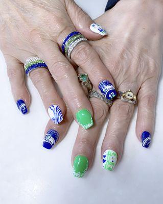 One of our Seahawk Fans came in for a Builder Gel Fill and is showing her support!