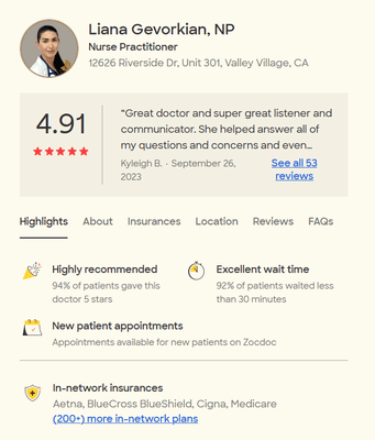 Patient reviews on ZocDoc