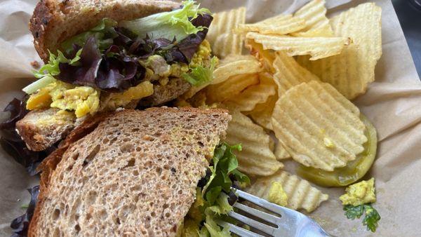 Chicken salad sandwich and chips