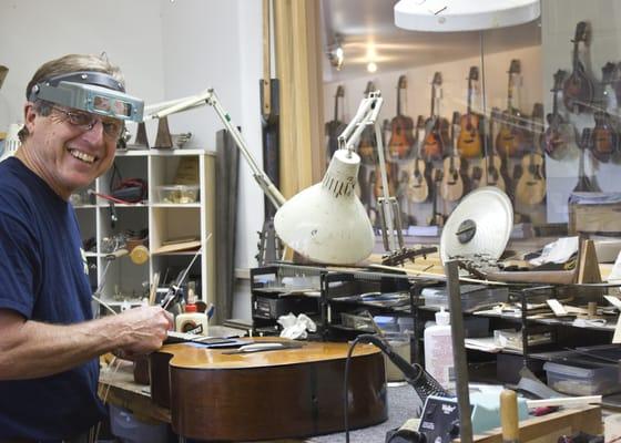 Owner Jim B. working at his luthier bench