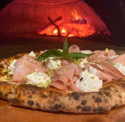 Mortadella Pistachio Brick Oven Pizza