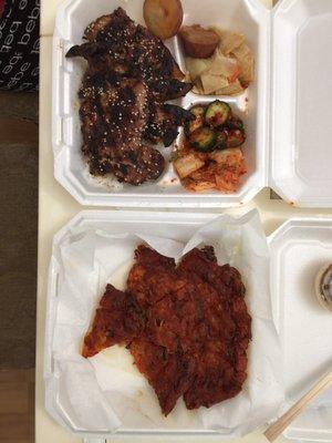 BBQ Chicken Plate & Kimchi Pancake