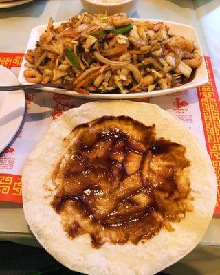 Moo Shu Shrimp with pancake.