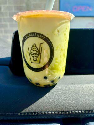 Matcha milk tea with boba