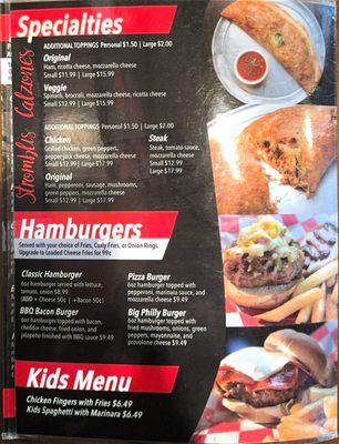 Stromboli's, Calzones, Burgers and our kids Menu