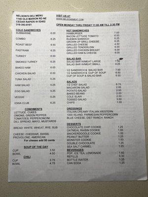 Deli menu