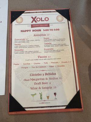 Happy hour menu