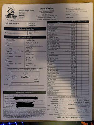 Original paperwork showing transaction date, and deposit and verification of purchase.