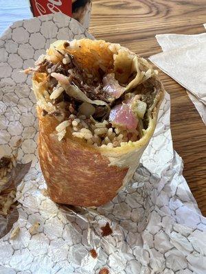 Inside the quesabirria burrito