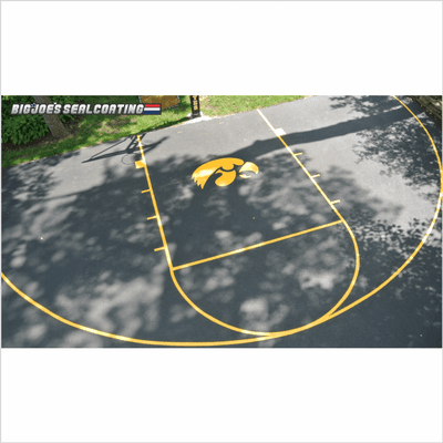 Basketball Striping Layout with Custom Stencil by Big Joe's Sealcoating.