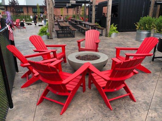 Plenty of fire pits in the Biergarten