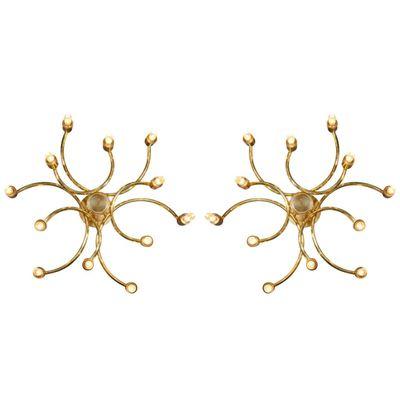 Pair of Sciolari flush mounts/sconces, 12 lights each, brass, Italy 1960. From D'LightUs, European mid century dealer @ Market Stalls