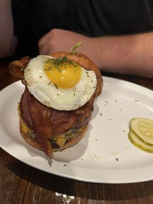 Burger with Taylor ham and egg