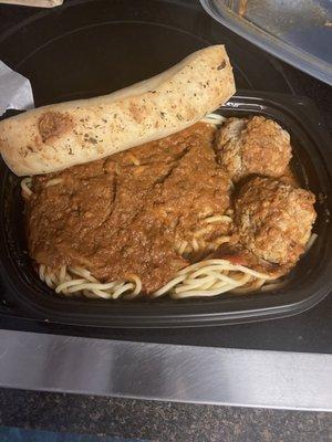 Spaghetti with meat sauce and meatballs!! The meatballs are amazing!!